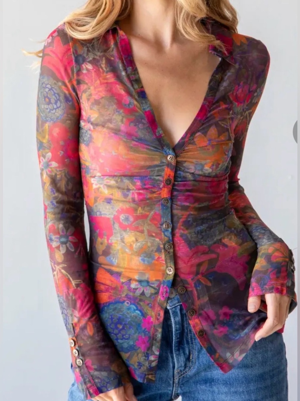 Natural Life Carina Mesh Top - Indigo Pink Orange Size XL